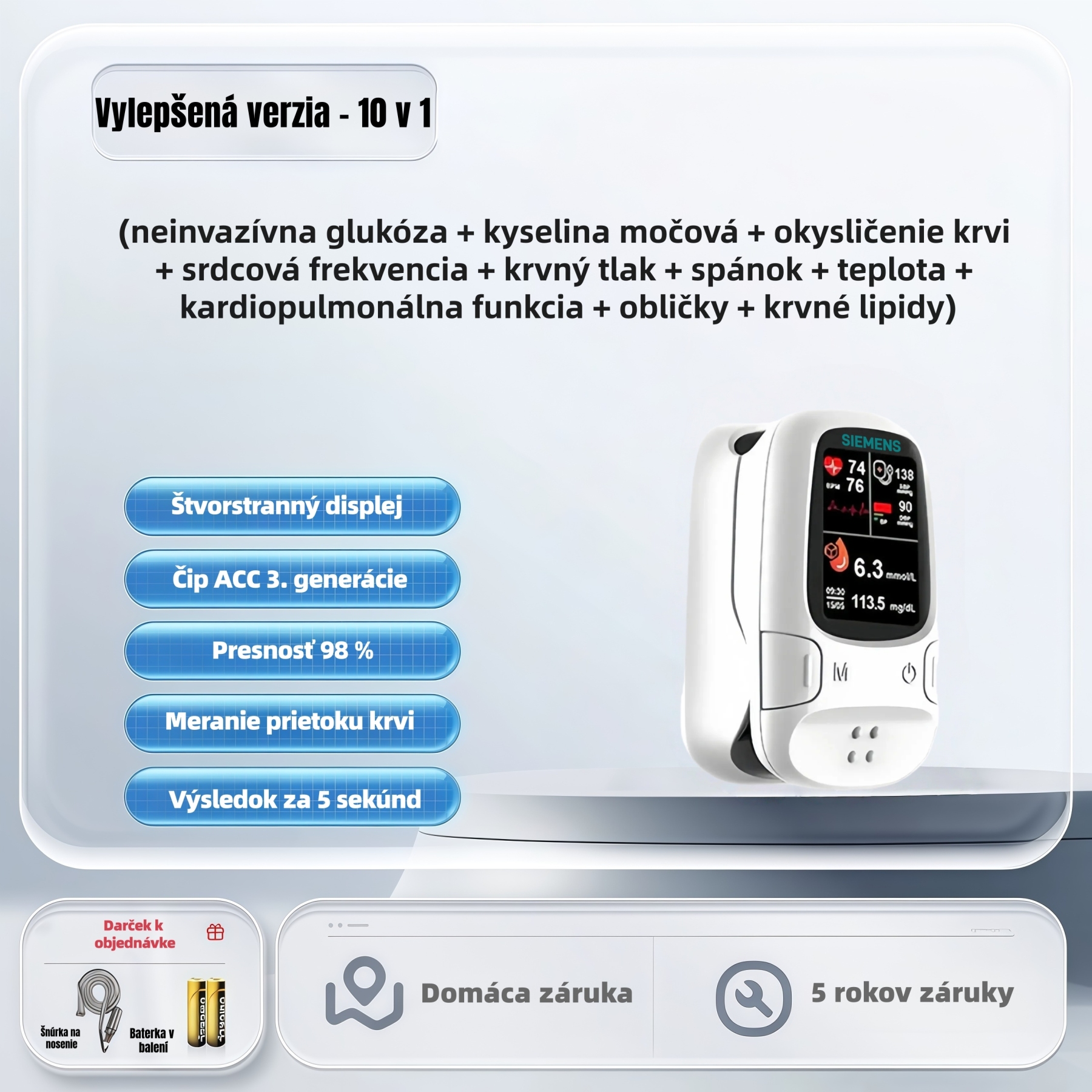 Neinvazívny glukomer 11-v-1 – bezbolestné a presné monitorovanie zdravia