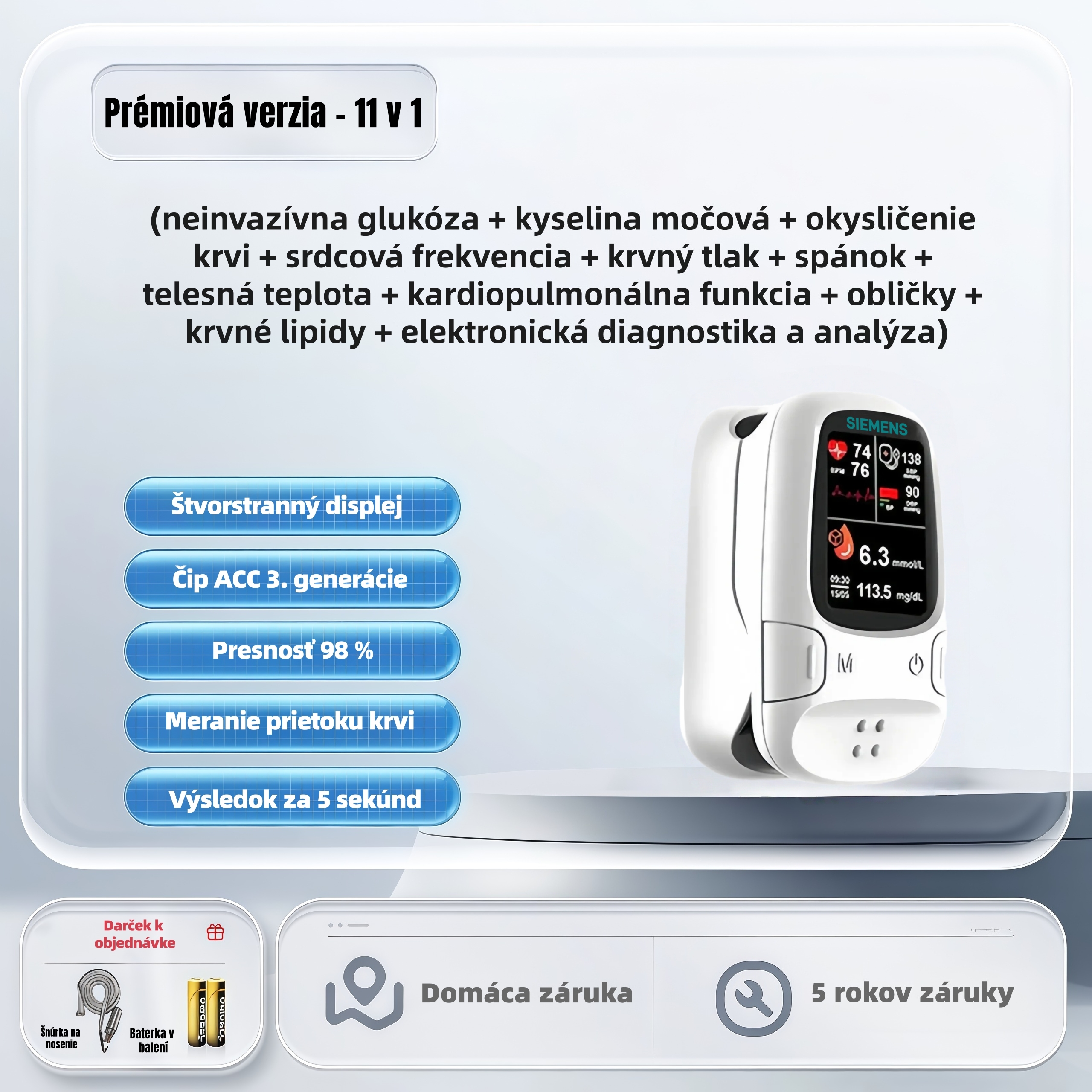 Neinvazívny glukomer 11-v-1 – bezbolestné a presné monitorovanie zdravia