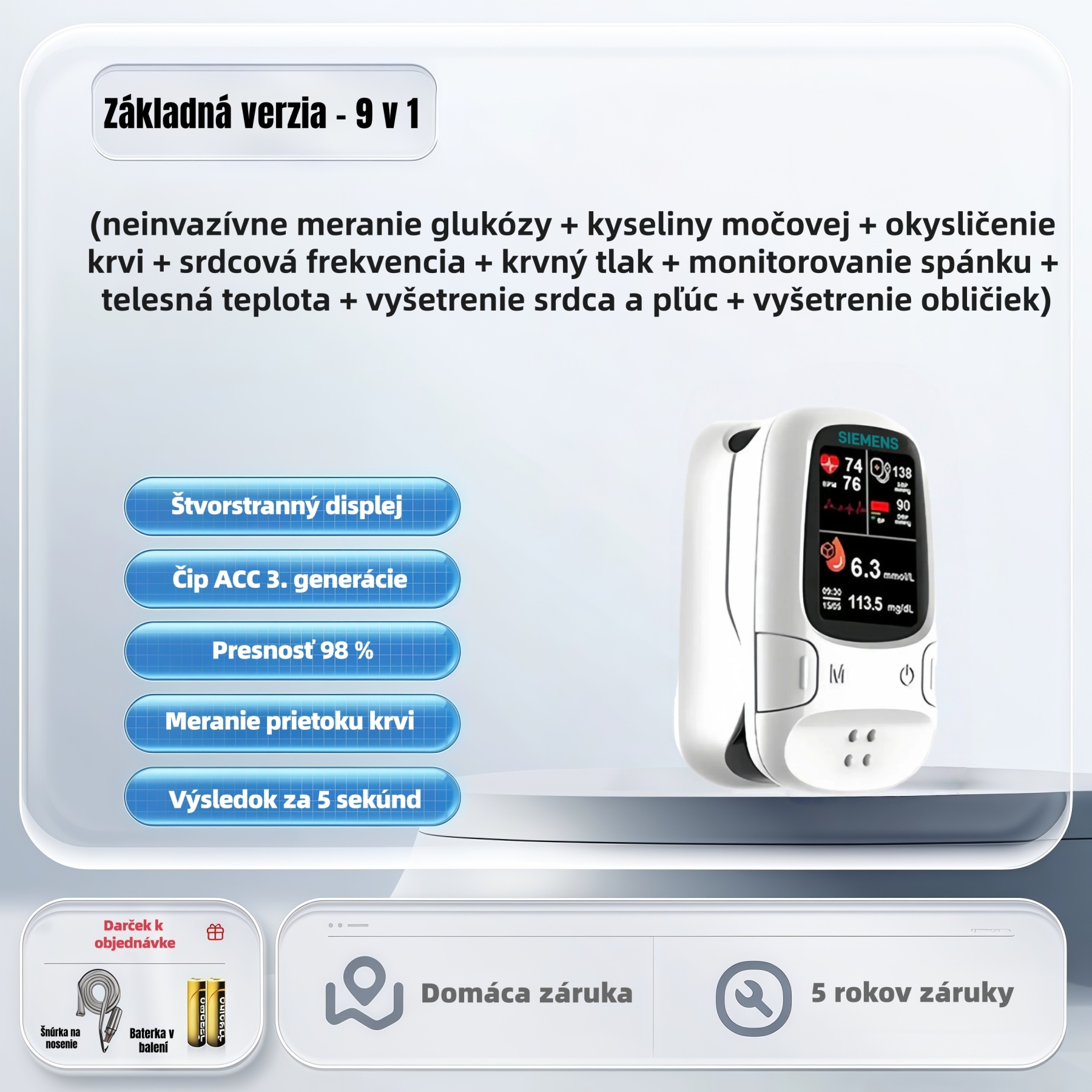 Neinvazívny glukomer 11-v-1 – bezbolestné a presné monitorovanie zdravia