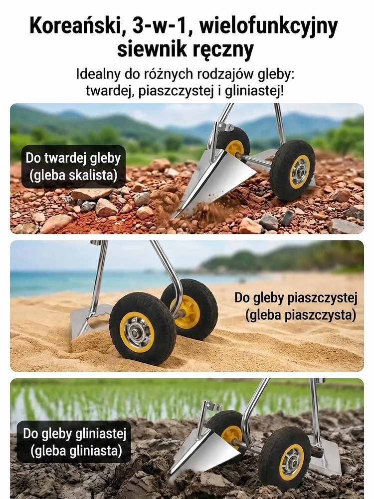 Trójfunkcyjna motyka rolnicza do pielenia, spulchniania i rowkowania✅ Zestaw 3 w 1: Pielenie, spulchnianie i czyste kopanie rowków w jednym narzędziu!  