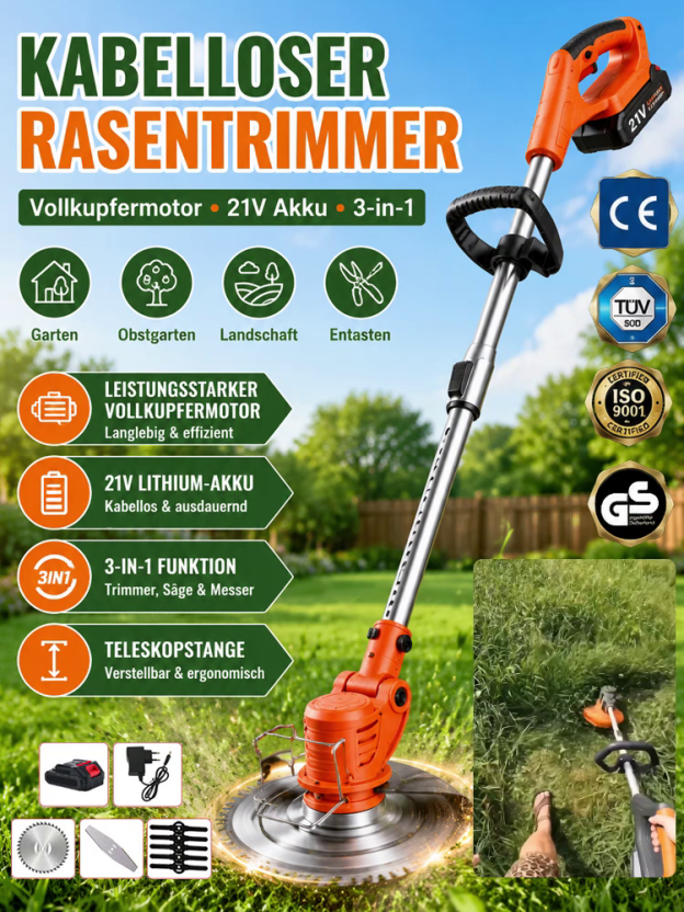 【Amazons meistverkaufter Rasenmäher – Über 50.000 verkaufte Einheiten!】5x höhere Mähleistung: Mähen Sie 100 Quadratmeter in nur 3 Minuten – ganz ohne Bücken!【1880 W Akku-Leistung (1 kaufen, 8 gratis)】