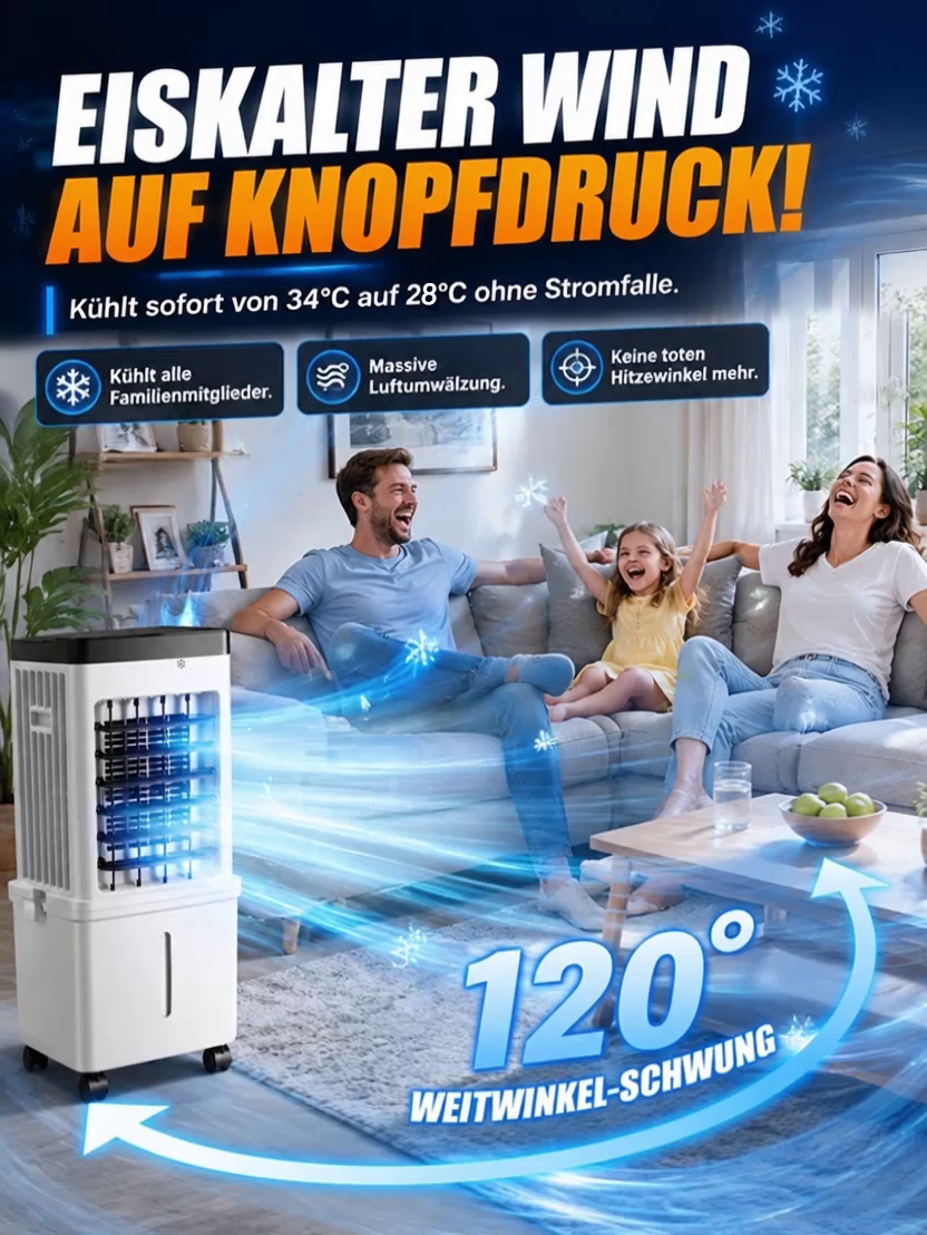 【Half Price, Today Only!】German Mobile Ice AC: 3-Second Drop to 6°C, No Installation Needed, 15L Dual Tank Cooling，Continuous Use for 24 Hours Without Adding Water!