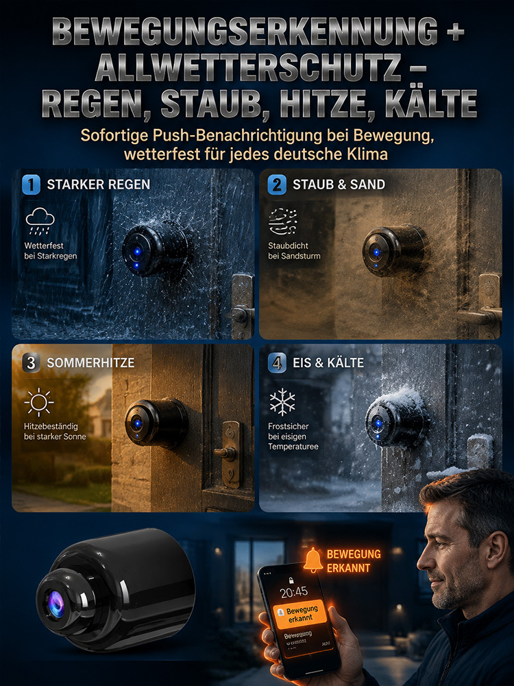 【Bis zu einem Jahr Akkulaufzeit mit einer einzigen Ladung!】Hochauflösende, intelligente, drahtlose WLAN-Katzenaugenkamera，Sicherheitsstandard und Diebstahlschutz auf Militärniveau, wasserdicht, blitzgeschützt und stoßfest!