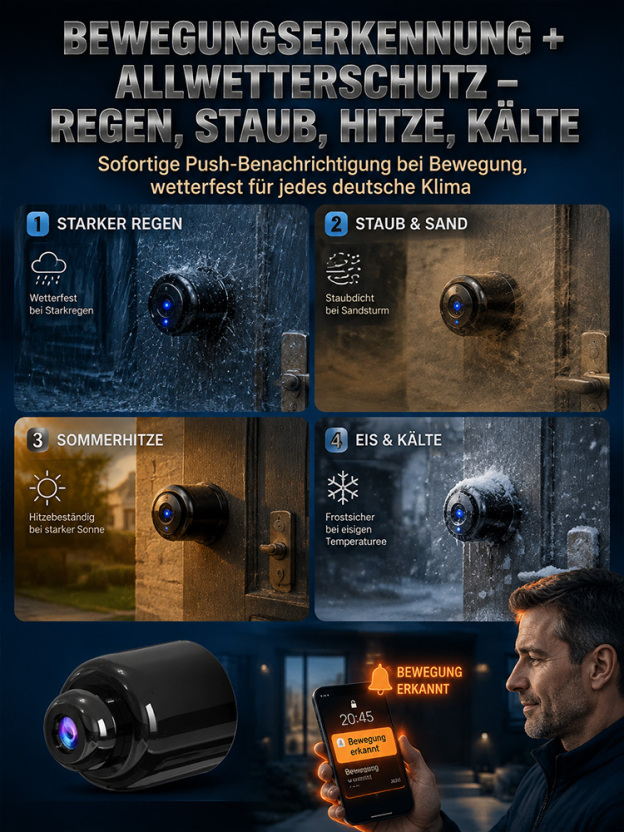 【Bis zu einem Jahr Akkulaufzeit mit einer einzigen Ladung!】Hochauflösende, intelligente, drahtlose WLAN-Katzenaugenkamera，Sicherheitsstandard und Diebstahlschutz auf Militärniveau, wasserdicht, blitzgeschützt und stoßfest!
