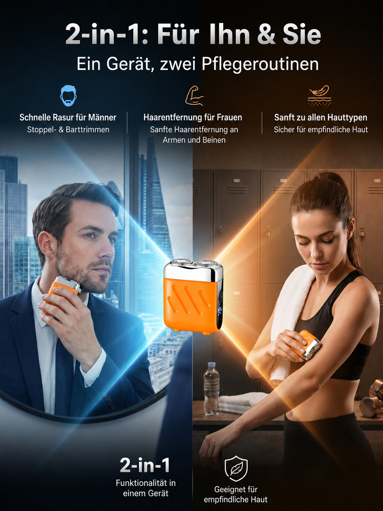 【Deutsche Präzisionstechnik, ein Bestseller-Rasierer in Europa und Amerika!】Der neue Dual-Head-Taschenrasierer der nächsten Generation: Sofortige Rasur, Haarschnitt und Haarentfernung in nur 1 Sekunde! Geeignet für die ganze Familie!
