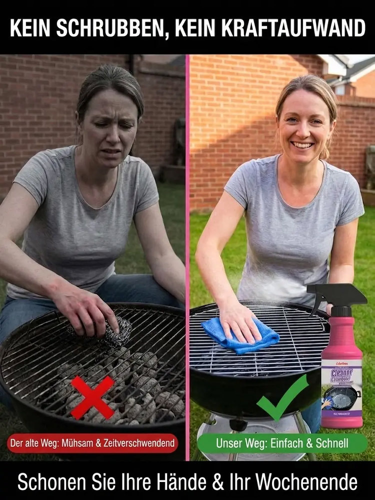 Der Retter der Grillsaison: In nur 3 Minuten vom verkrusteten Rost zum strahlenden Glanz! 🌭✨Nicht nur für den Grill! Das Kraftpaket für die Küche: Befreit Pfannen, Öfen und Herde mühelos von Fett 💎🥘