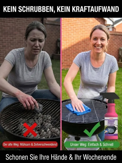 Der Retter der Grillsaison: In nur 3 Minuten vom verkrusteten Rost zum strahlenden Glanz! 🌭✨Nicht nur für den Grill! Das Kraftpaket für die Küche: Befreit Pfannen, Öfen und Herde mühelos von Fett 💎🥘
