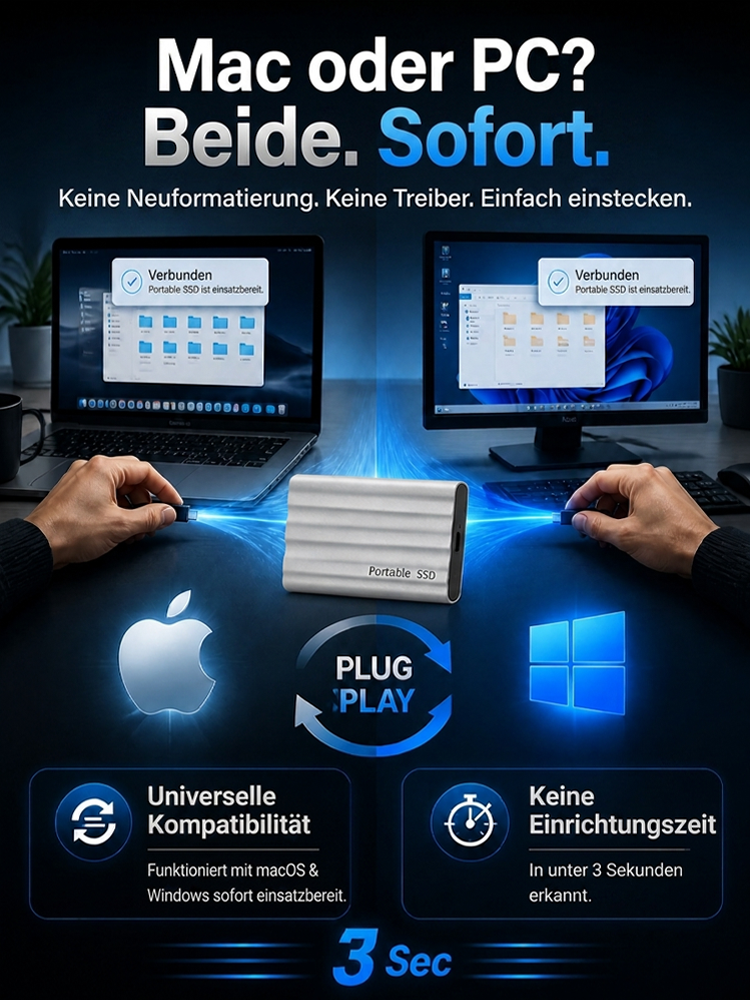 16TB Portable SSD (1GB/s High-Speed) – Cloud-Speicher ersetzen, 0 € Cloud-Gebühren (50% Rabatt Letzte Charge)