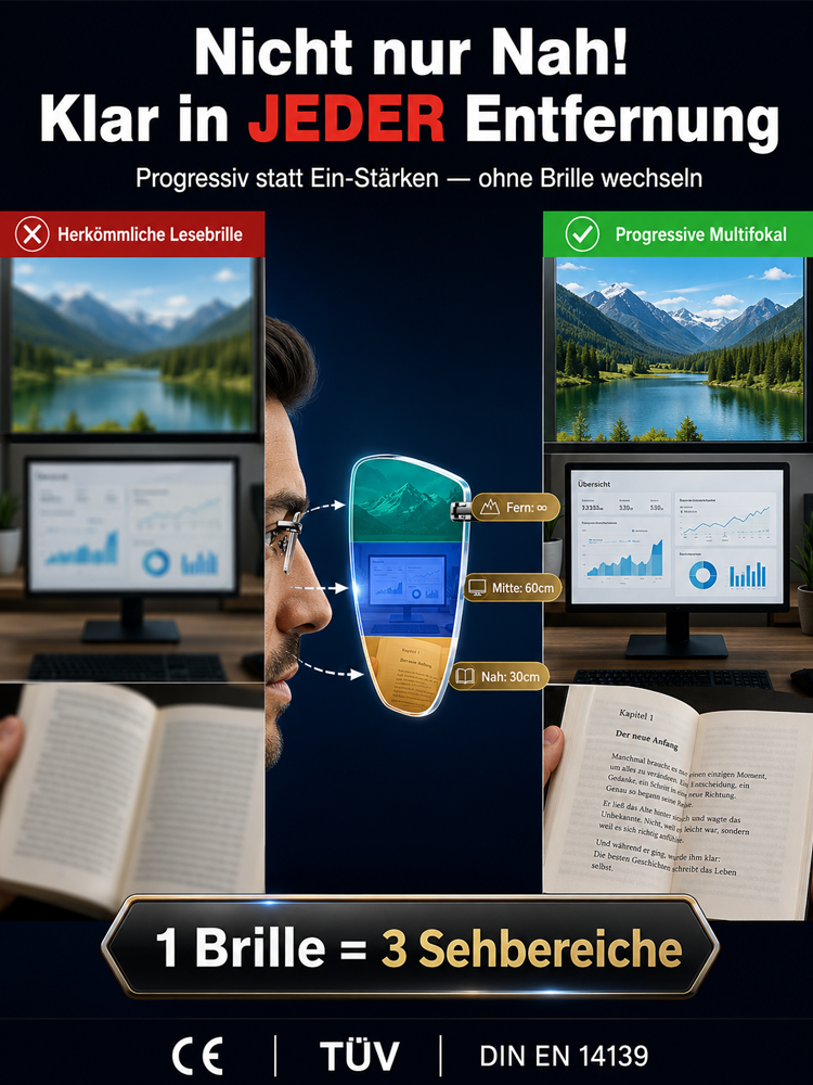 Diamant-Schliff Gleitsicht-Lesebrille – Ultraleicht 17g, 99.7% Blaulichtfilter & UV400 Schutz – [Sonderaktion: Bis zu 10 Jahre Garantie]