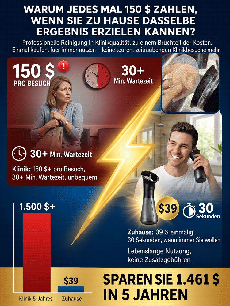 Klinisch getesteter 5-Loch-Ohrenreiniger [CE-Zertifiziert & USA-Design] – Sichere Ohrenspülung in 30 Sekunden. Stoppen Sie gefährliche Wattestäbchen!
