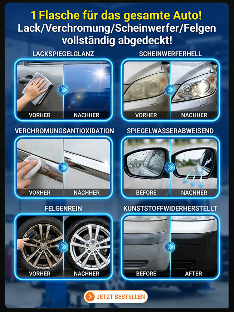 Lassen Sie Ihren 20 Jahre alten Wagen im Neuwagenglanz erstrahlen! Sprühen, wischen, staunen. UV-Schutz, Anti-Regen und Kratzfestigkeit in einer Flasche. 🛡️Der ultimative Abperl-Effekt! Schmutz hat keine Chance – weniger waschen, mehr glänzen. 🌊