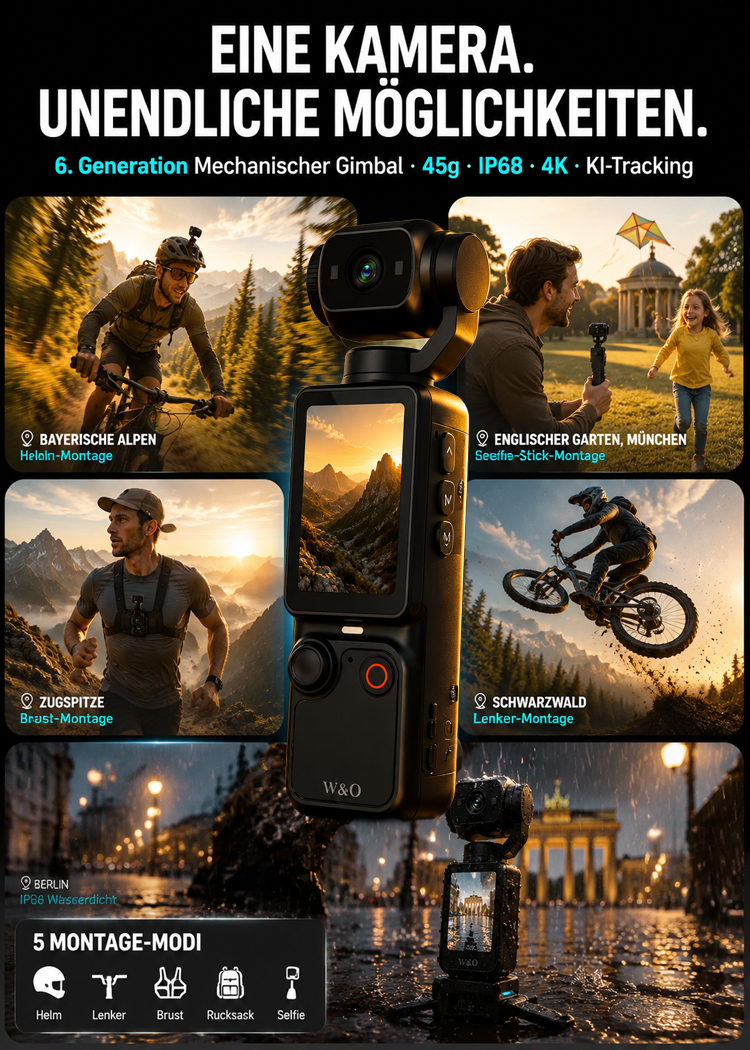 Gimbal-Kamera mit 6-Achsen-Gyroskop – 50% Rabatt auf Komplett-Set!