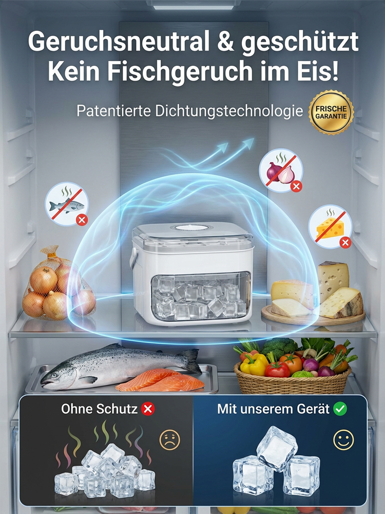 [LFGB-Zertifiziert] 🛡️ Premium Doppelschicht-Eiswürfelbox mit großem Vorratsbehälter | 100% Zero-Touch, Ein-Knopf-Entformung & BPA-frei | Das Platz-Wunder für deutsche Kühlschränke 🧊