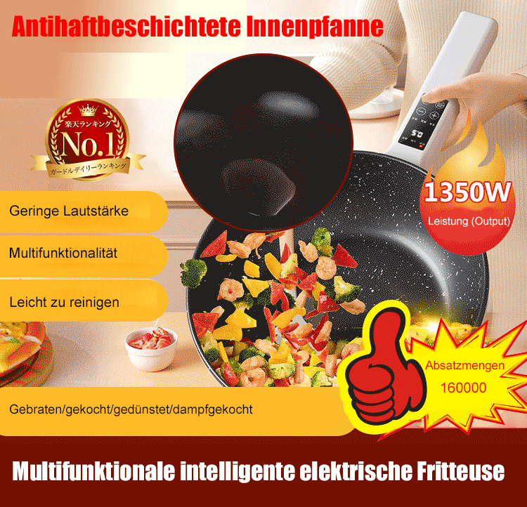 Schluss mit dem Küchen-Chaos! Ein Topf für all Ihre Koch-Träume. 🍳Der Retter für kleine Küchen: Dämpfen, Kochen, Braten – nur eine Steckdose nötig. 🏠Smarte Temperaturkontrolle: Perfekte Ergebnisse, ganz ohne Anbrennen. ✨