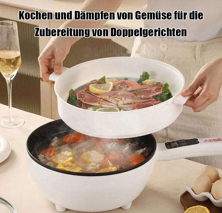 Schluss mit dem Küchen-Chaos! Ein Topf für all Ihre Koch-Träume. 🍳Der Retter für kleine Küchen: Dämpfen, Kochen, Braten – nur eine Steckdose nötig. 🏠Smarte Temperaturkontrolle: Perfekte Ergebnisse, ganz ohne Anbrennen. ✨