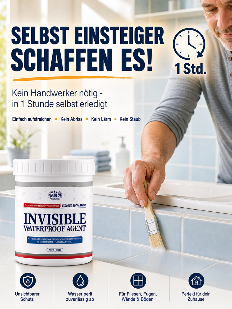 🛡️ Unsichtbarer Wasserschutz Premium-Versiegelung | 🧱 100% Transparente Nano-Technologie für Fliesen, Fugen & Beton | 🔨 Kein Stemmen, kein Abriss – Dauerhaft dicht mit TÜV-Zertifizierung