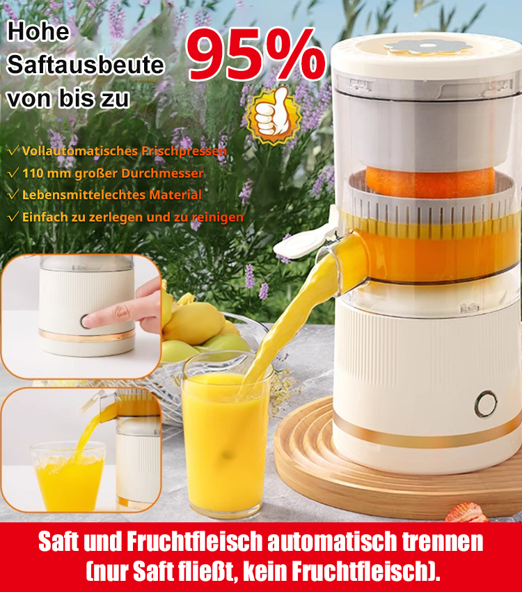 [Labor-Geprüft] 🍹 Kabellose Elektrische 2-in-1 Saftpresse & Zitruspresse | 95% Saftausbeute, Automatische Fruchtfleisch-Trennung & Mühelose Reinigung 🍊