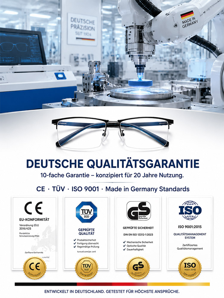 🔥 Deutsche Optik-Technologie Multifokal-Brille | Fern, Mittel & Nah in einer Linse | Kratzfest, Ultraleicht & CE-Zertifiziert für PC & Lesen 📖