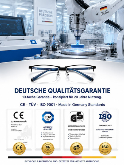 🔥 Deutsche Optik-Technologie Multifokal-Brille | Fern, Mittel & Nah in einer Linse | Kratzfest, Ultraleicht & CE-Zertifiziert für PC & Lesen 📖