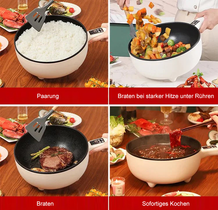 Schluss mit dem Küchen-Chaos! Ein Topf für all Ihre Koch-Träume. 🍳Der Retter für kleine Küchen: Dämpfen, Kochen, Braten – nur eine Steckdose nötig. 🏠Smarte Temperaturkontrolle: Perfekte Ergebnisse, ganz ohne Anbrennen. ✨