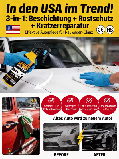 Lassen Sie Ihren 20 Jahre alten Wagen im Neuwagenglanz erstrahlen! Sprühen, wischen, staunen. UV-Schutz, Anti-Regen und Kratzfestigkeit in einer Flasche. 🛡️Der ultimative Abperl-Effekt! Schmutz hat keine Chance – weniger waschen, mehr glänzen. 🌊