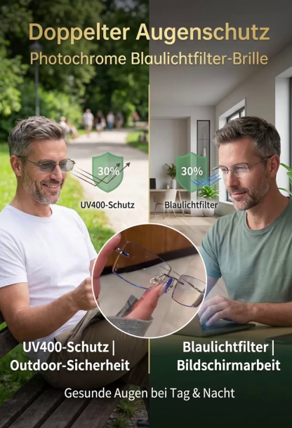Leichter als eine Feder! Diamantschliff-Aluminium-Magnesium-Rahmen – Schluss mit Druckstellen ☁️Tag- und Nachtschutz: Selbsttönende Gläser mit Nachtsicht-Technologie für perfekte Sicht ☀️Eine Brille für alles! Fern- und Nahsicht ohne Grenzen 👓✨