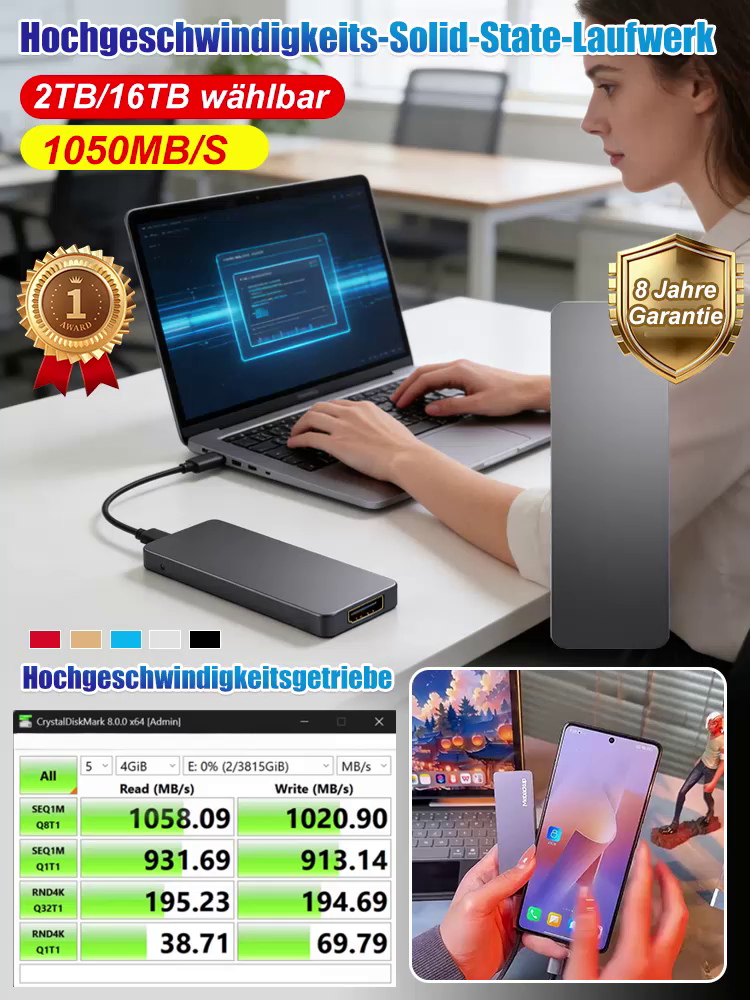 2TB Kapazität + Extreme Speed – Nie wieder lange Ladezeiten 🎮🚀Schluss mit System-Lags! Highspeed M.2 SSD 2026 – Verleihen Sie Ihrem PC ein zweites Leben ⚡💻Blitzschnell: Unterstützt bis zu 10Gbps – Kopieren Sie 4K-Videos in Sekundenschnelle 🎞️💨