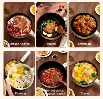 Schluss mit dem Küchen-Chaos! Ein Topf für all Ihre Koch-Träume. 🍳Der Retter für kleine Küchen: Dämpfen, Kochen, Braten – nur eine Steckdose nötig. 🏠Smarte Temperaturkontrolle: Perfekte Ergebnisse, ganz ohne Anbrennen. ✨