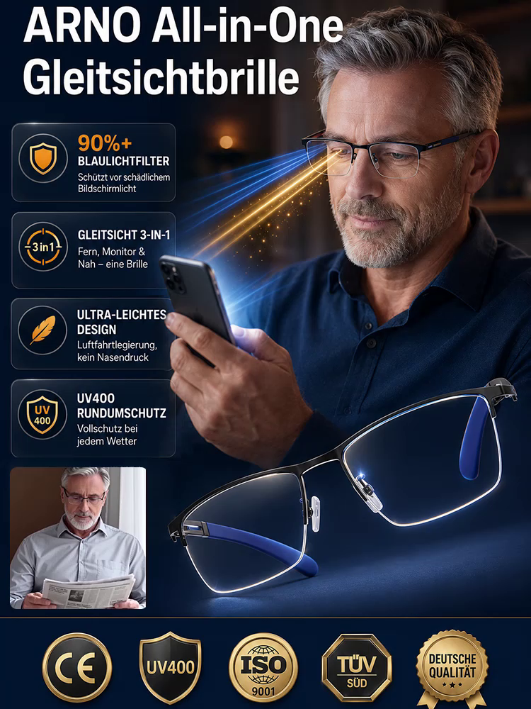 🔥 Deutsche Optik-Technologie Multifokal-Brille | Fern, Mittel & Nah in einer Linse | Kratzfest, Ultraleicht & CE-Zertifiziert für PC & Lesen 📖