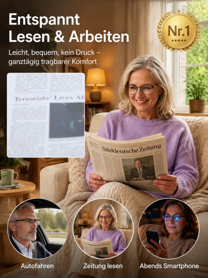 🔥 Deutsche Optik-Technologie Multifokal-Brille | Fern, Mittel & Nah in einer Linse | Kratzfest, Ultraleicht & CE-Zertifiziert für PC & Lesen 📖
