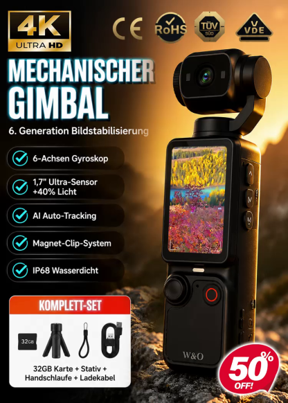 Gimbal-Kamera mit 6-Achsen-Gyroskop – 50% Rabatt auf Komplett-Set!