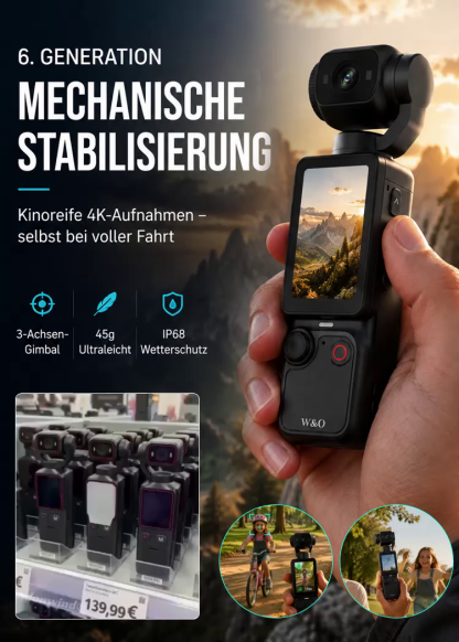 Gimbal-Kamera mit 6-Achsen-Gyroskop – 50% Rabatt auf Komplett-Set!