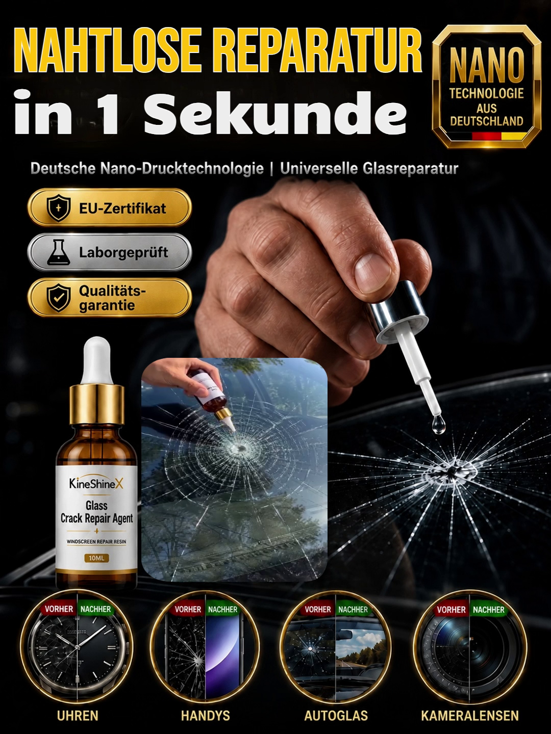 Nano-Glasreparaturharz (10ml) – Deutsche CeO₂-Technologie mit Brechungsindex 1.52 & EU-Zertifikat – Räumungsverkauf