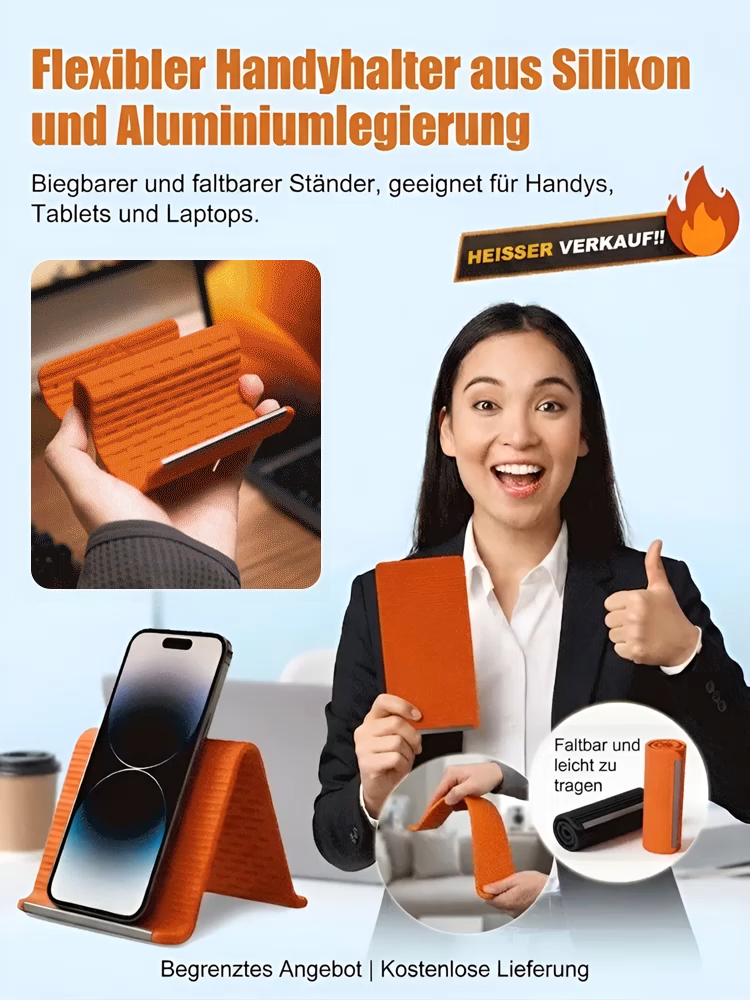 [Ein Ständer für alles!] 🛡️ Flexibler Silikon-Ständer für Handy, Tablet & Laptop | Aluminiumlegierung, Stufenlos Biegbar & Gegen Nackenschmerzen im Home-Office 💻