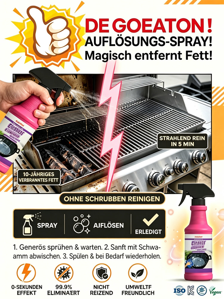 Der Retter der Grillsaison: In nur 3 Minuten vom verkrusteten Rost zum strahlenden Glanz! 🌭✨Nicht nur für den Grill! Das Kraftpaket für die Küche: Befreit Pfannen, Öfen und Herde mühelos von Fett 💎🥘