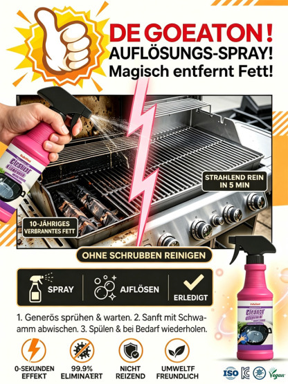 Der Retter der Grillsaison: In nur 3 Minuten vom verkrusteten Rost zum strahlenden Glanz! 🌭✨Nicht nur für den Grill! Das Kraftpaket für die Küche: Befreit Pfannen, Öfen und Herde mühelos von Fett 💎🥘