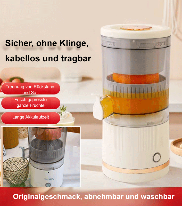 [Labor-Geprüft] 🍹 Kabellose Elektrische 2-in-1 Saftpresse & Zitruspresse | 95% Saftausbeute, Automatische Fruchtfleisch-Trennung & Mühelose Reinigung 🍊