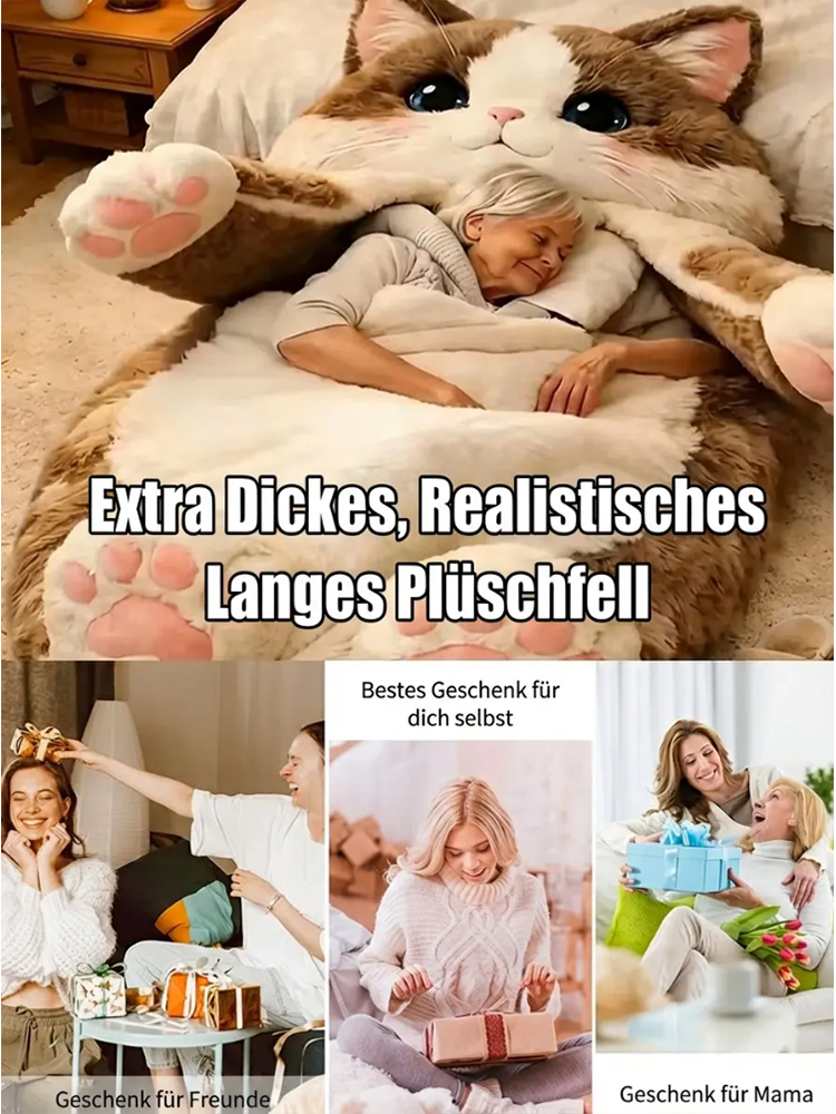 Rein in die Riesen-Katze! 🐱Warm wie eine Katzen-Umarmung. 🔥Kuscheliger Katzenschlafsack für Erwachsene❄️Süßer Schlafsack Winter 2026🧸Weicher Plüsch, pure Entspannung