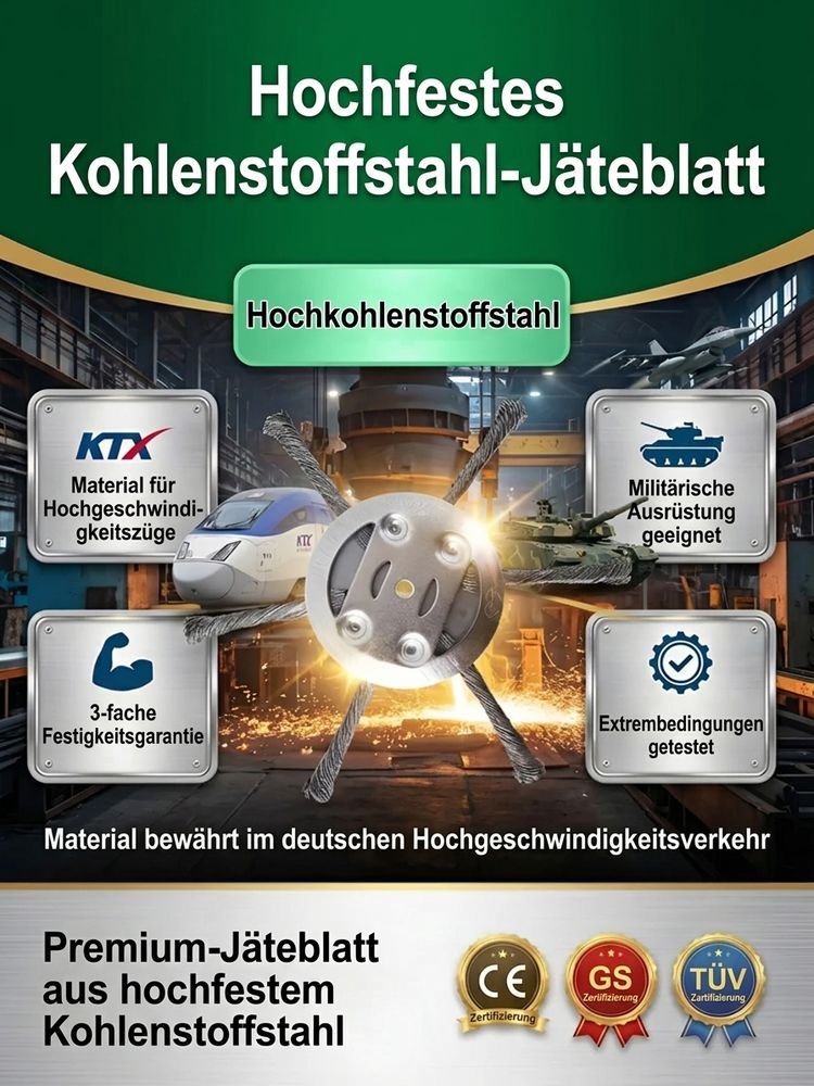[TÜV/GS Geprüft] 🚀 Premium Hochkohlenstoffstahl-Unkrautrad | 3-fache Festigkeit, Stoßfest gegen Steine & Rostentferner | Profi-Jäteblatt für den Garten 🌱