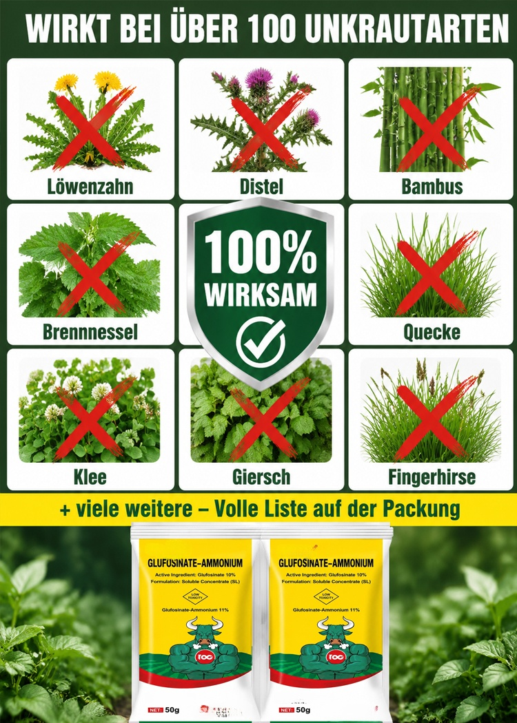 Professionelles Unkrautgranulat (50g) – 99,2% Wirksamkeit mit Tiefenwirkung bis zur Wurzelspitze – Geprüfte Qualität gegen Bambus, Brennnessel & Brombeeren – Direkt gebrauchsfähig ohne Mischen – Sonderaktion solange der Vorrat