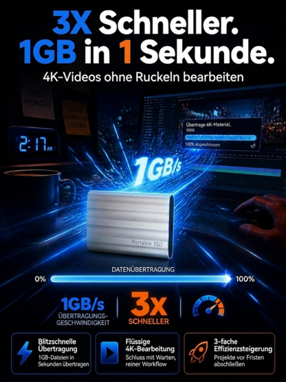 16TB Portable SSD (1GB/s High-Speed) – Cloud-Speicher ersetzen, 0 € Cloud-Gebühren (50% Rabatt Letzte Charge)