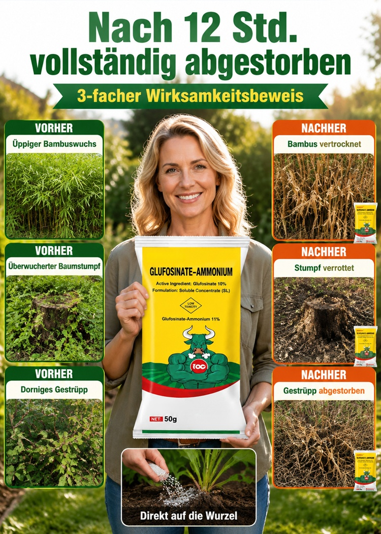 Professionelles Unkrautgranulat (50g) – 99,2% Wirksamkeit mit Tiefenwirkung bis zur Wurzelspitze – Geprüfte Qualität gegen Bambus, Brennnessel & Brombeeren – Direkt gebrauchsfähig ohne Mischen – Sonderaktion solange der Vorrat