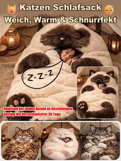 Rein in die Riesen-Katze! 🐱Warm wie eine Katzen-Umarmung. 🔥Kuscheliger Katzenschlafsack für Erwachsene❄️Süßer Schlafsack Winter 2026🧸Weicher Plüsch, pure Entspannung