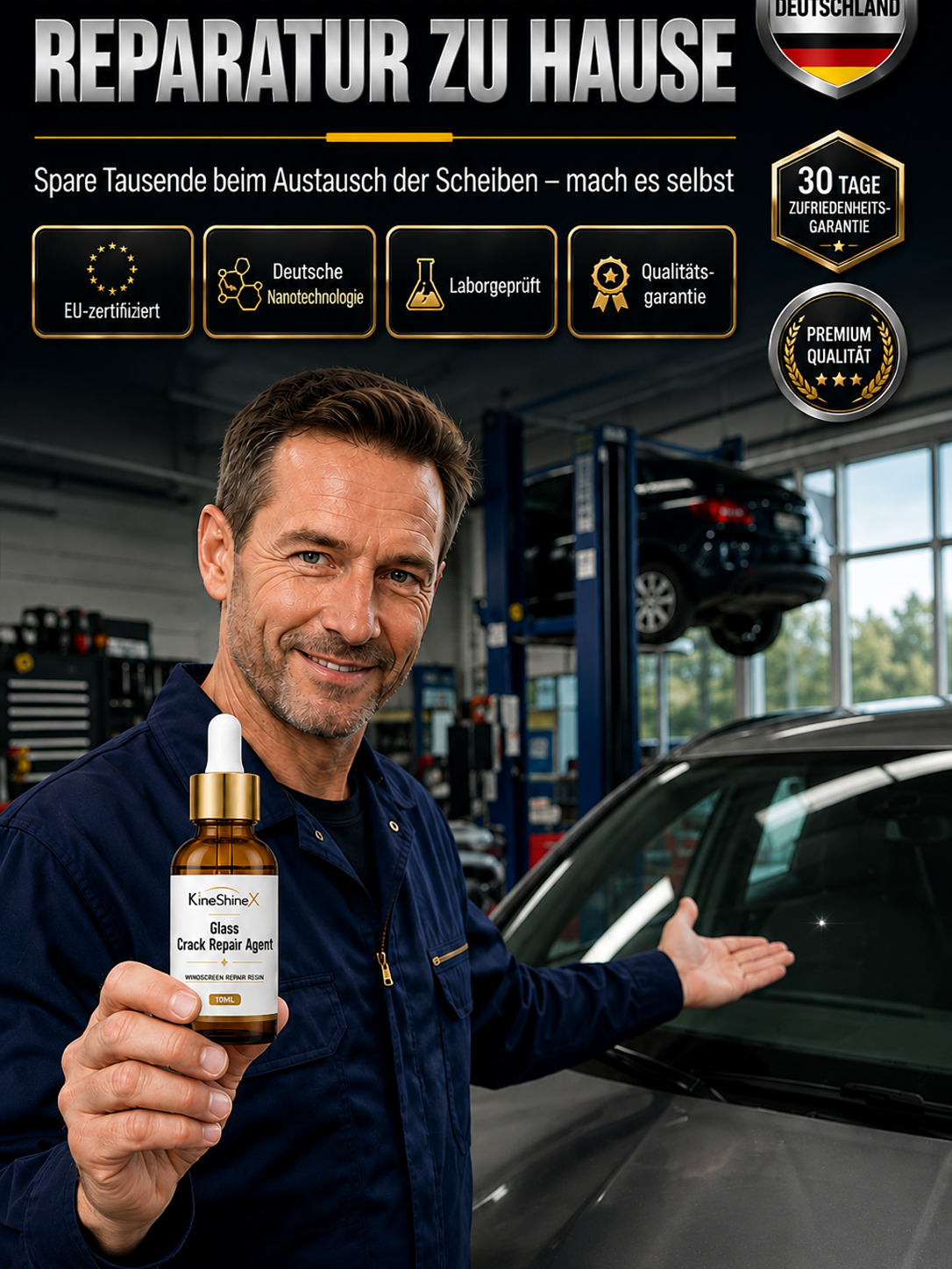 Nano-Glasreparaturharz (10ml) – Deutsche CeO₂-Technologie mit Brechungsindex 1.52 & EU-Zertifikat – Räumungsverkauf