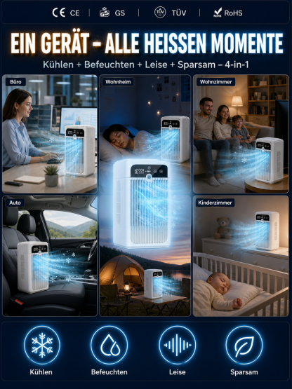 🔥 Schluss mit Sommerhitze! | 🧊 Eisnebel Mobiler Luftkühler mit LED-Display | 🌱 A+++ Eco-Sparmodus (Nur 0,1 kWh für 10 Std. Dauerbetrieb)
