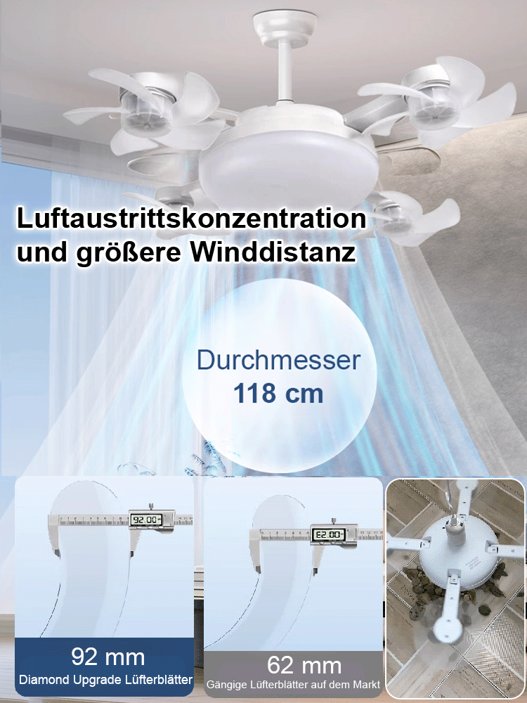 Intelligenter 118cm Deckenventilator mit Vollspektrum-Licht (Ra95) | 28dB Extrem Leise & 48% Blaulichtfilter | Begrenzter Restbestand 🔬