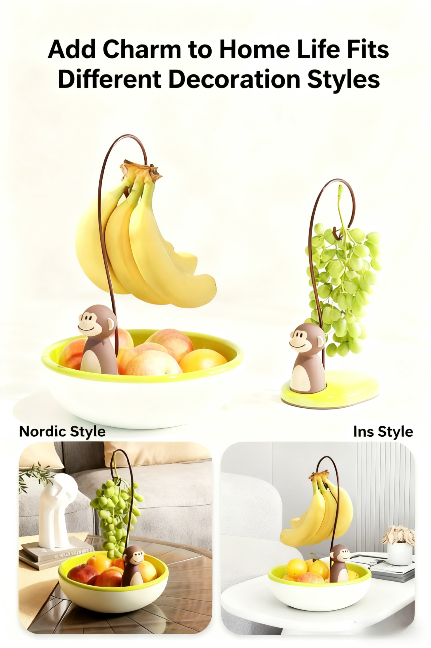 Cute Monkey Fruit Bowl & Banana Hanger - Light Luxury Multi-Purpose Tray for Fruits & Snacks, Suitable for Home Living Room & Coffee Table