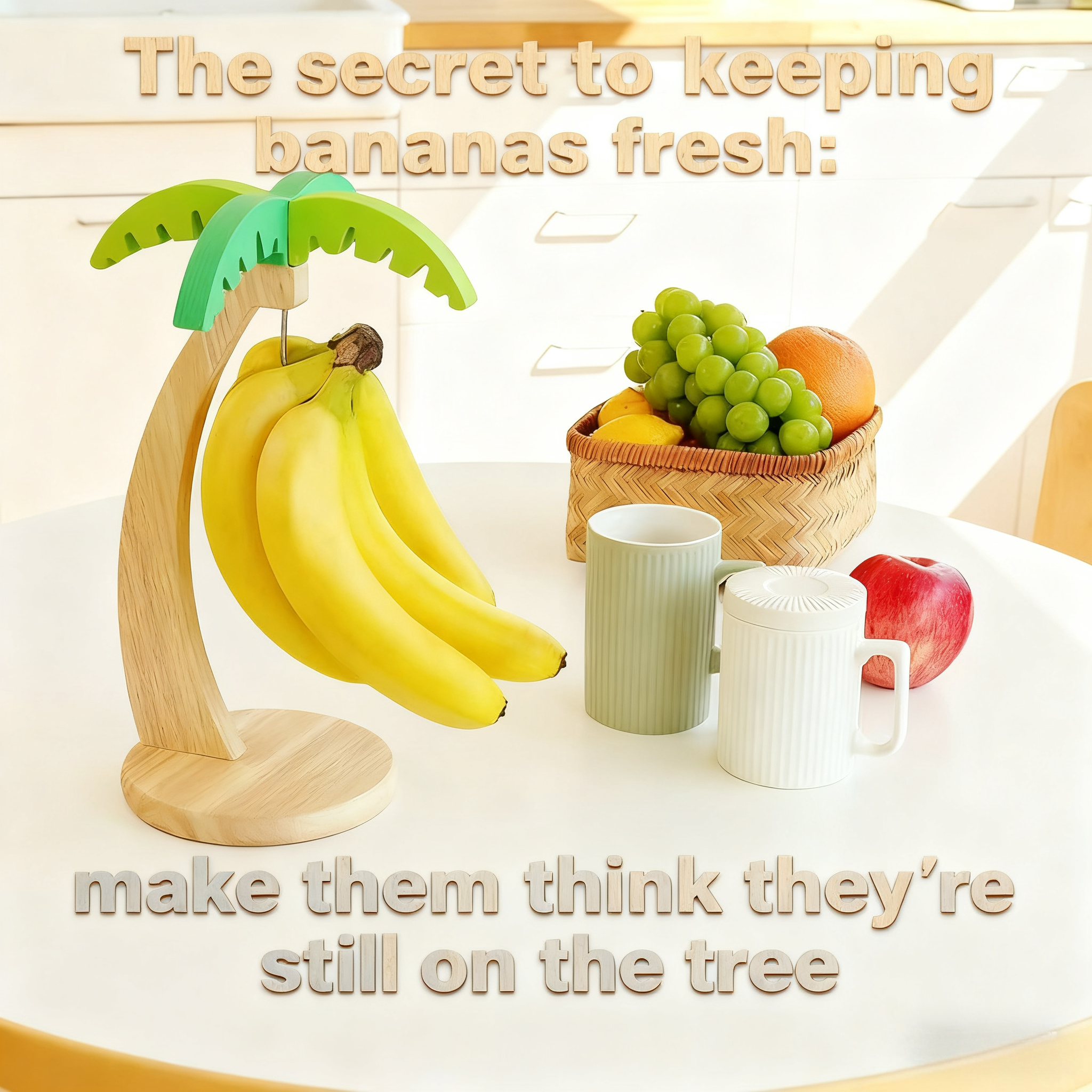 New Style Wooden Banana Hanger - Wall-Mounted Kitchen Organizer with Faux Leaf Decoration, Freestanding Fruit Rack with Hooks