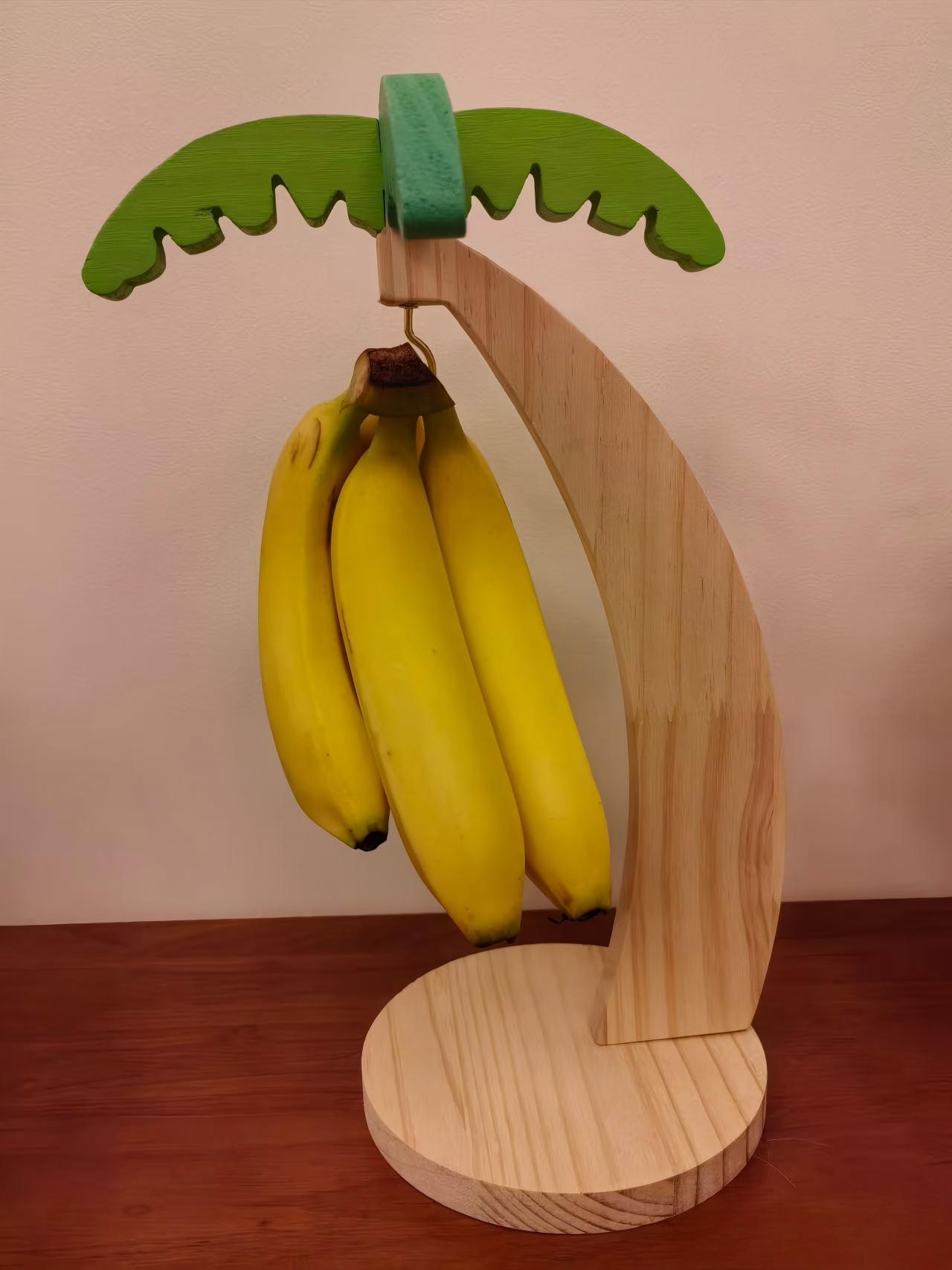 New Style Wooden Banana Hanger - Wall-Mounted Kitchen Organizer with Faux Leaf Decoration, Freestanding Fruit Rack with Hooks