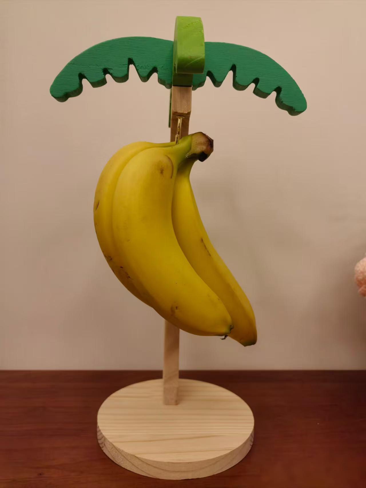 New Style Wooden Banana Hanger - Wall-Mounted Kitchen Organizer with Faux Leaf Decoration, Freestanding Fruit Rack with Hooks